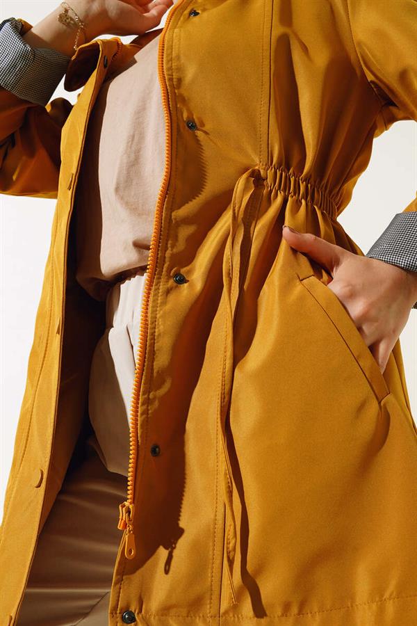 Trench Coat with Folded Sleeves Oil Green