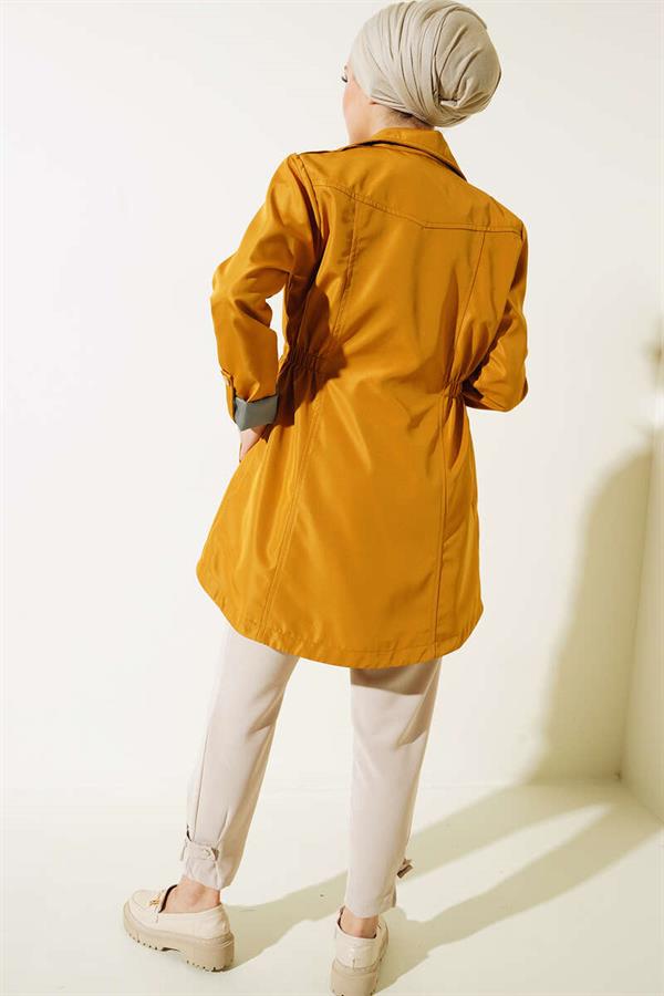 Trench Coat with Folded Sleeves Oil Green