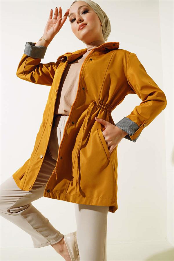 Trench Coat with Folded Sleeves Oil Green