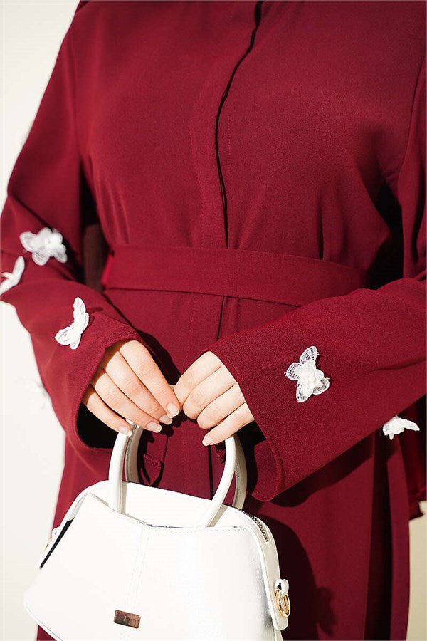 Burgundy Dress with Butterfly Embellishments on Sleeves