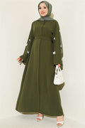 Khaki Dress with Butterfly Embellishments on Sleeves