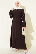 Brown Dress with Butterfly Embellishments on Sleeves