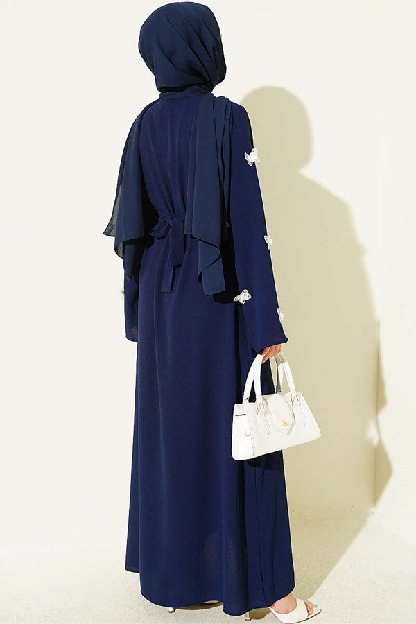 Navy Blue Dress with Butterfly Embellishments on Sleeves