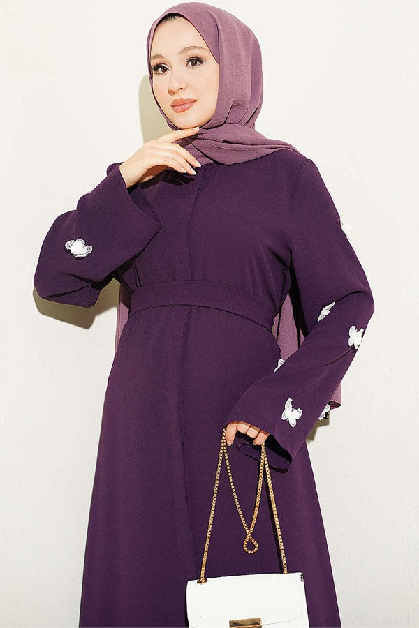 Purple Dress with Butterfly Embellishments on Sleeves