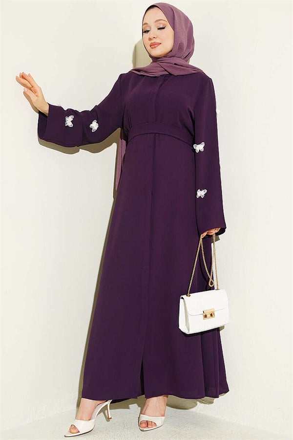Purple Dress with Butterfly Embellishments on Sleeves