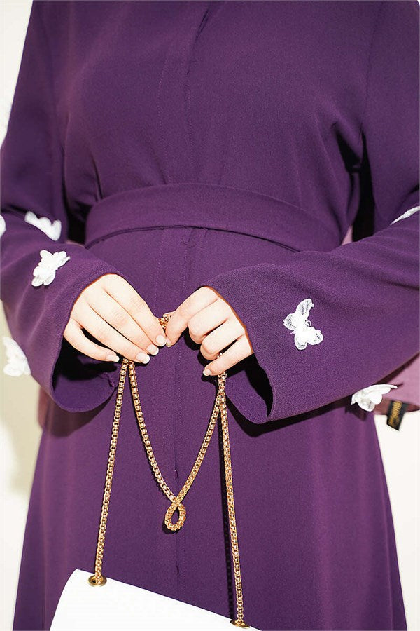 Purple Dress with Butterfly Embellishments on Sleeves