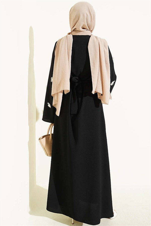 Black Dress with Butterfly Embellished Sleeves