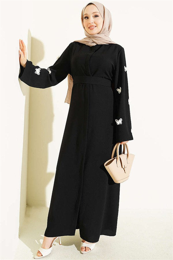 Black Dress with Butterfly Embellished Sleeves