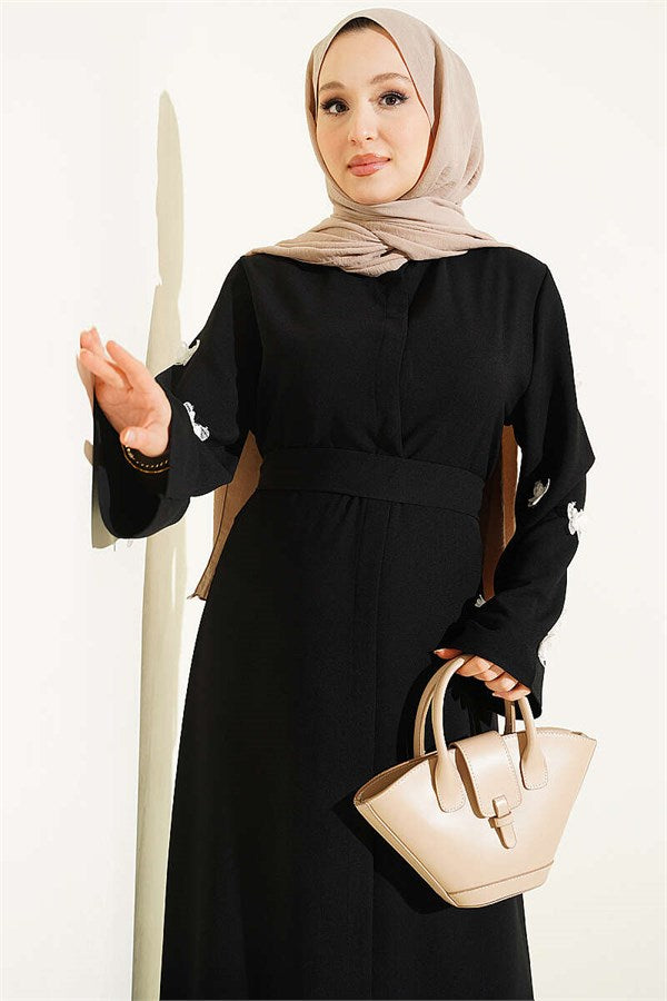 Black Dress with Butterfly Embellished Sleeves