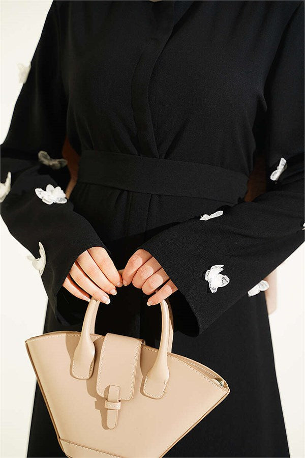 Black Dress with Butterfly Embellished Sleeves