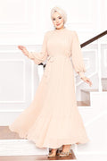 Organza Sleeves Hijab Dress Beige