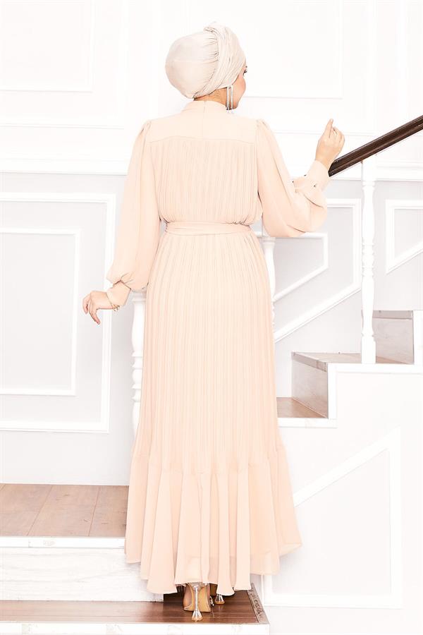 Organza Sleeves Hijab Dress Beige