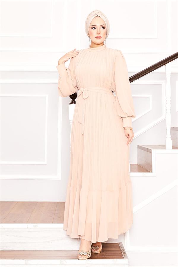 Organza Sleeves Hijab Dress Beige