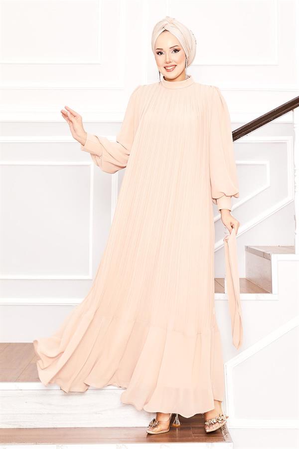Organza Sleeves Hijab Dress Beige