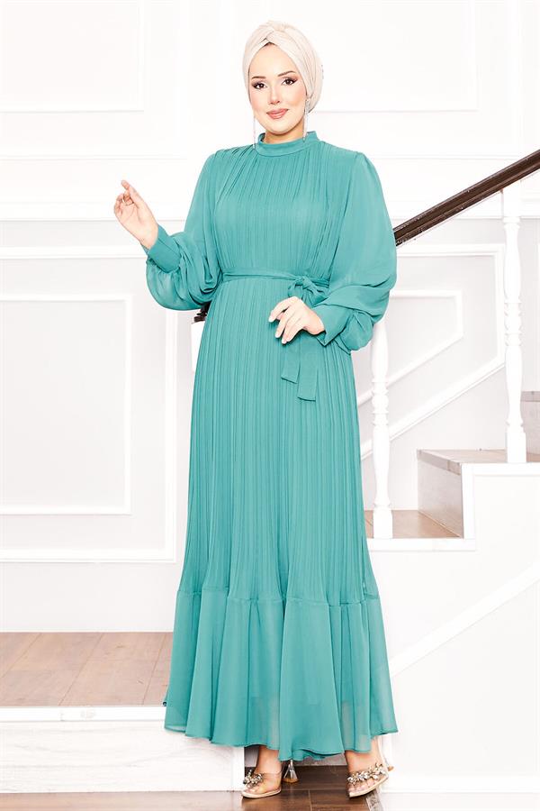 Organza Sleeves Hijab Dress Almond Green