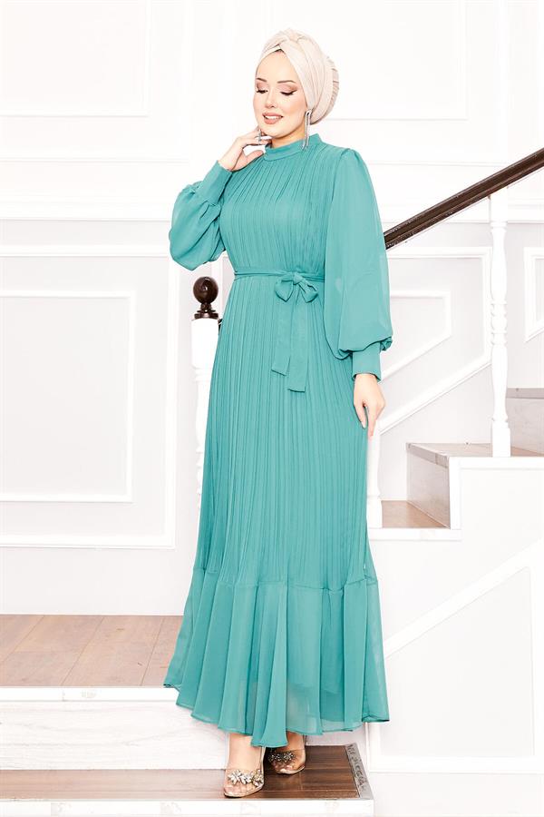 Organza Sleeves Hijab Dress Almond Green