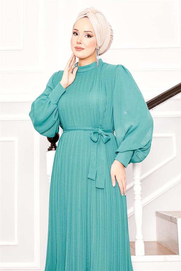 Organza Sleeves Hijab Dress Almond Green