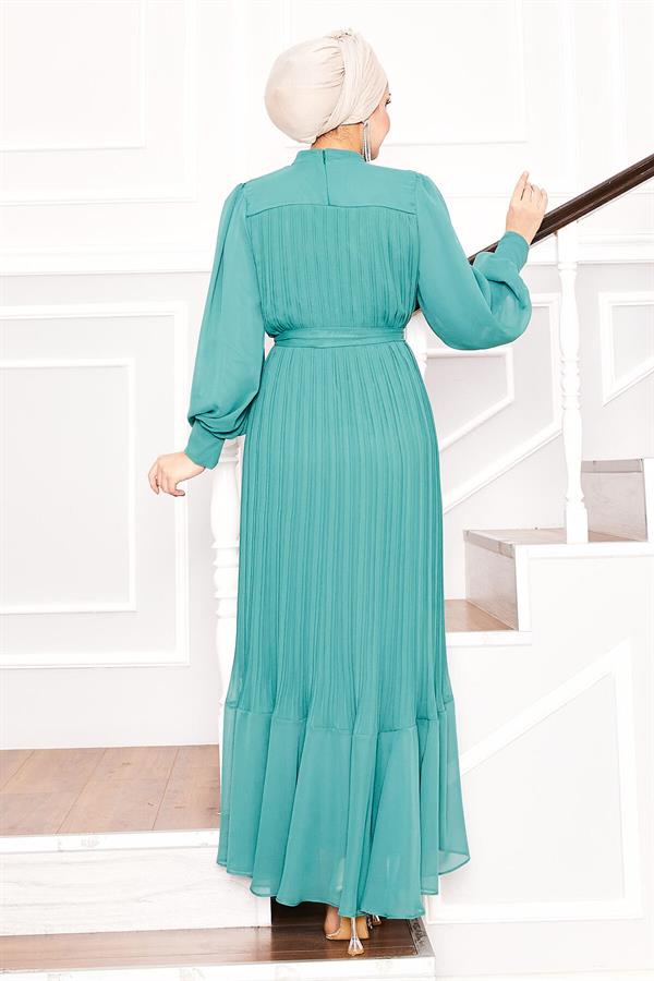 Organza Sleeves Hijab Dress Almond Green