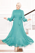 Organza Sleeves Hijab Dress Almond Green