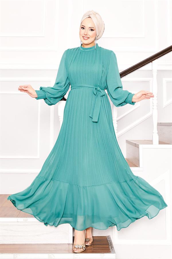 Organza Sleeves Hijab Dress Almond Green