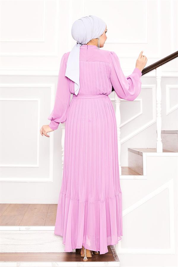 Organza Sleeves Hijab Dress Pink