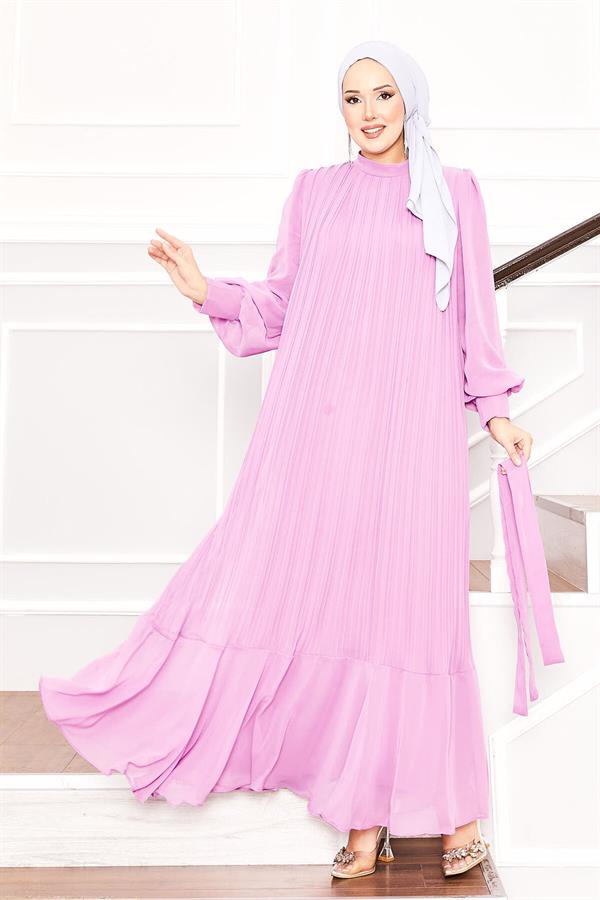 Organza Sleeves Hijab Dress Pink