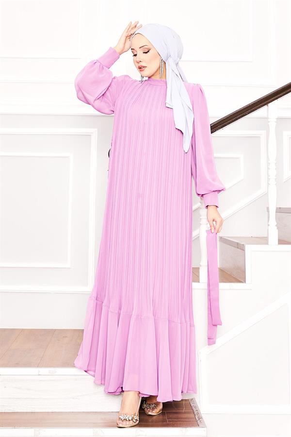 Organza Sleeves Hijab Dress Pink