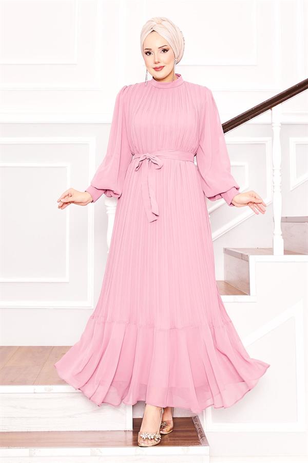 Organza Sleeves Hijab Dress Powder