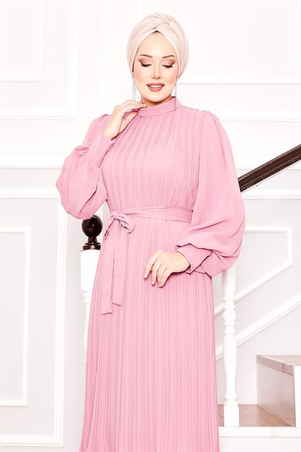 Organza Sleeves Hijab Dress Powder