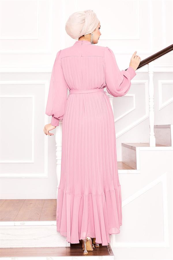 Organza Sleeves Hijab Dress Powder