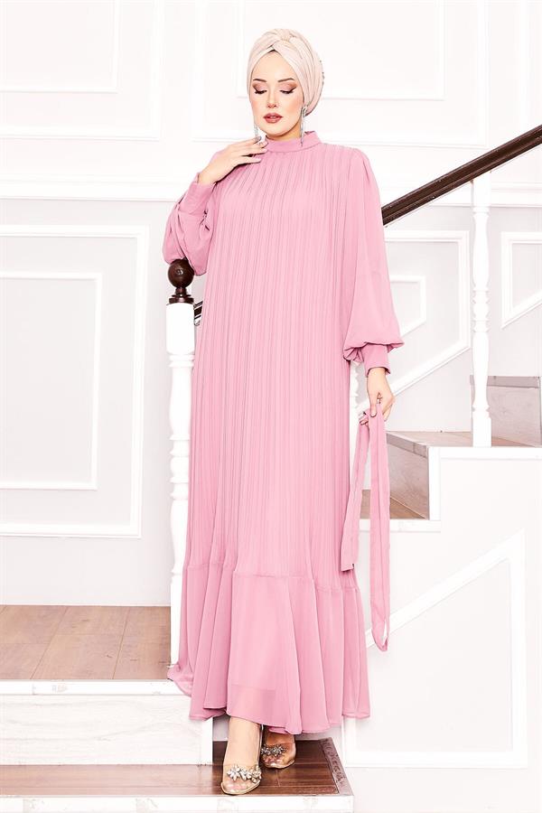 Organza Sleeves Hijab Dress Powder