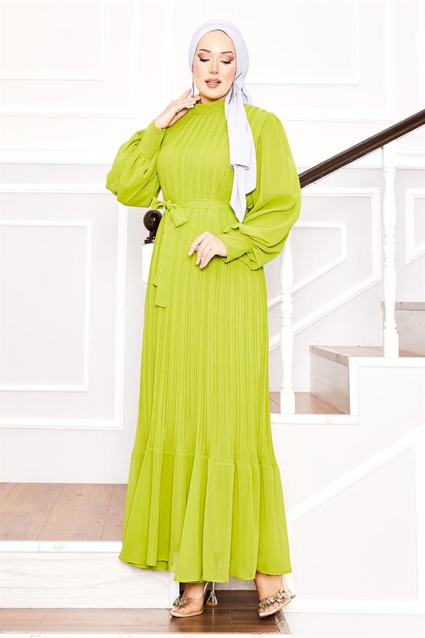 Organza Sleeves Hijab Dress Oil Green