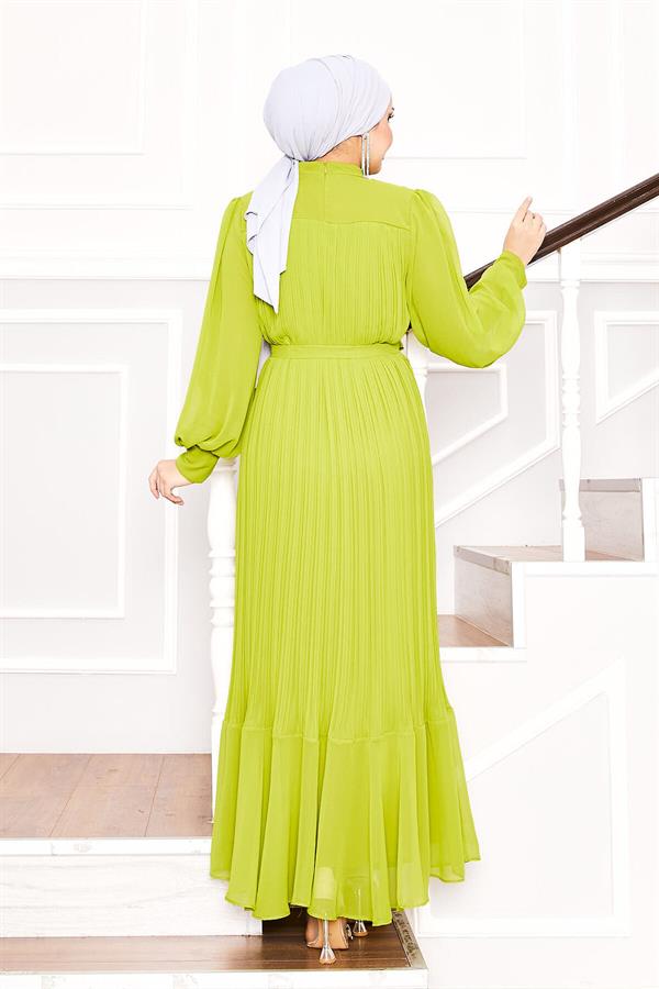Organza Sleeves Hijab Dress Oil Green