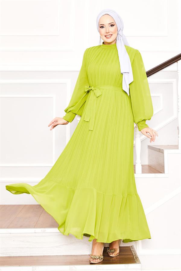 Organza Sleeves Hijab Dress Oil Green