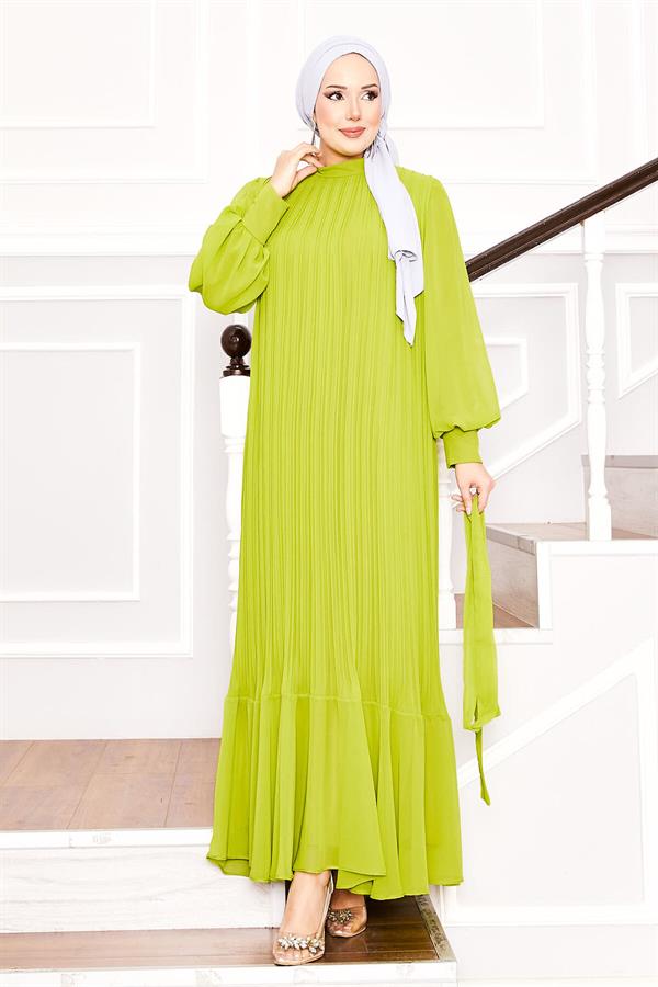 Organza Sleeves Hijab Dress Oil Green