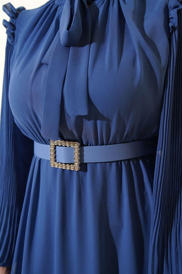 Pleated Sleeve Dress Indigo