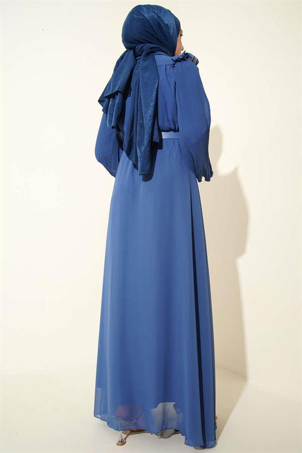 Pleated Sleeve Dress Indigo