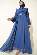 Pleated Sleeve Dress Indigo
