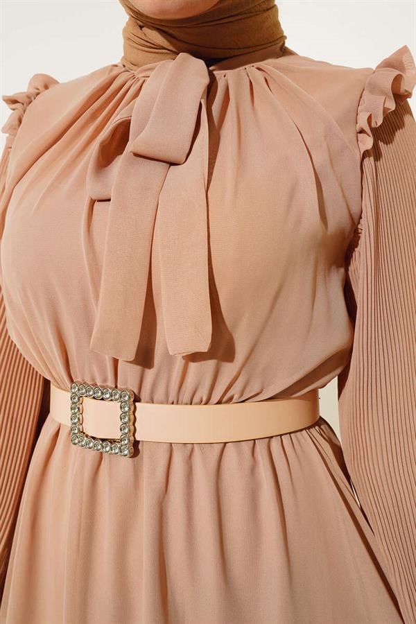 Pleated Sleeve Dress Latte