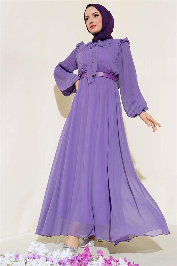 Pleated Sleeve Dress Lilac