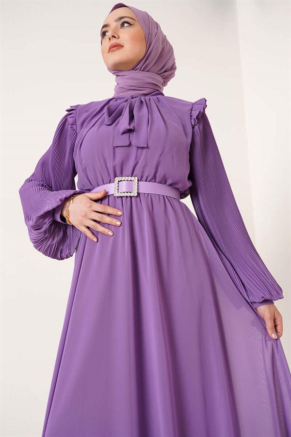 Pleated Sleeve Dress Lilac