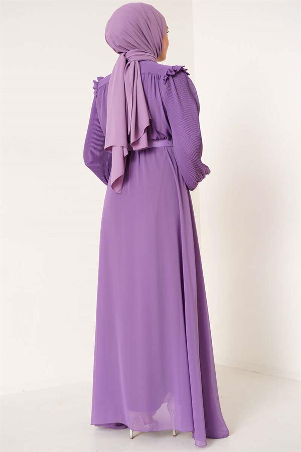 Pleated Sleeve Dress Lilac