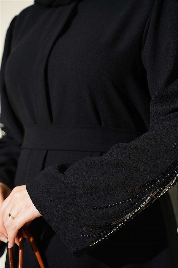 Black Crepe Abaya with Sequin Embroidered Sleeves
