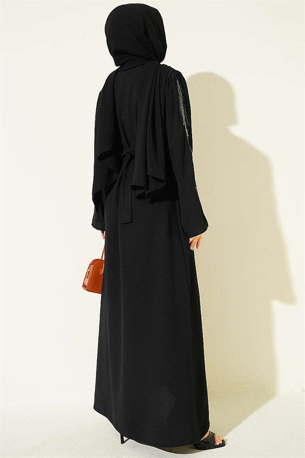 Black Crepe Abaya with Sequin Embroidered Sleeves