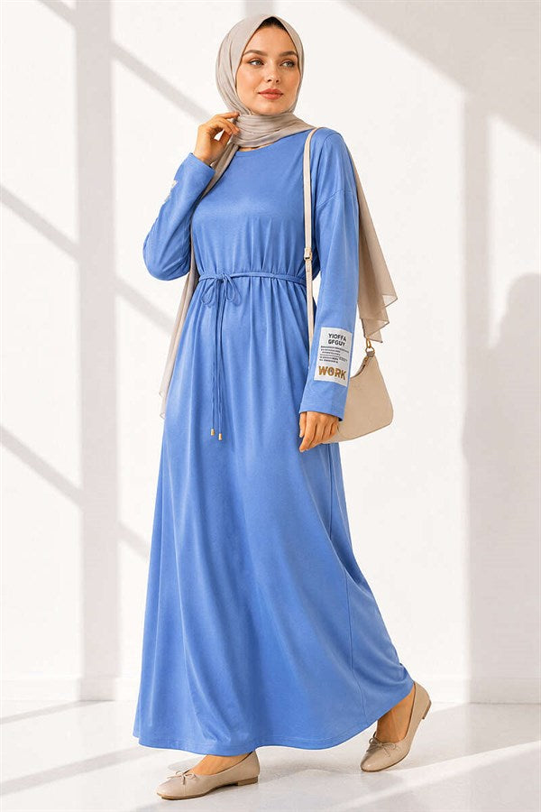 Loisha Dress with Embellished Sleeves and Rope Belt, Baby Blue