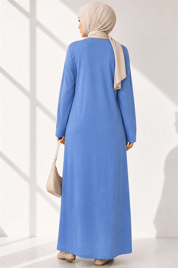 Loisha Dress with Embellished Sleeves and Rope Belt, Baby Blue
