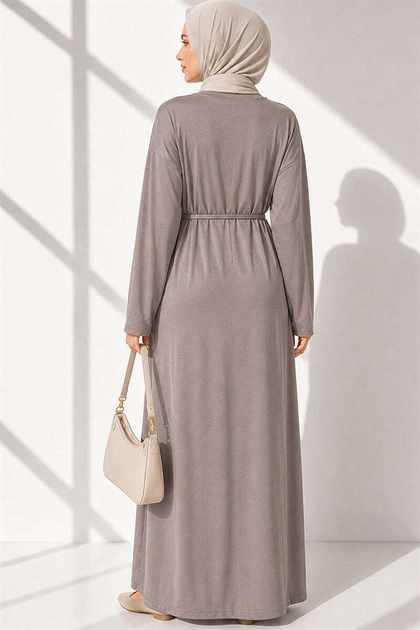 Loisha Dress with Embellished Sleeves and Rope Belt, Beige