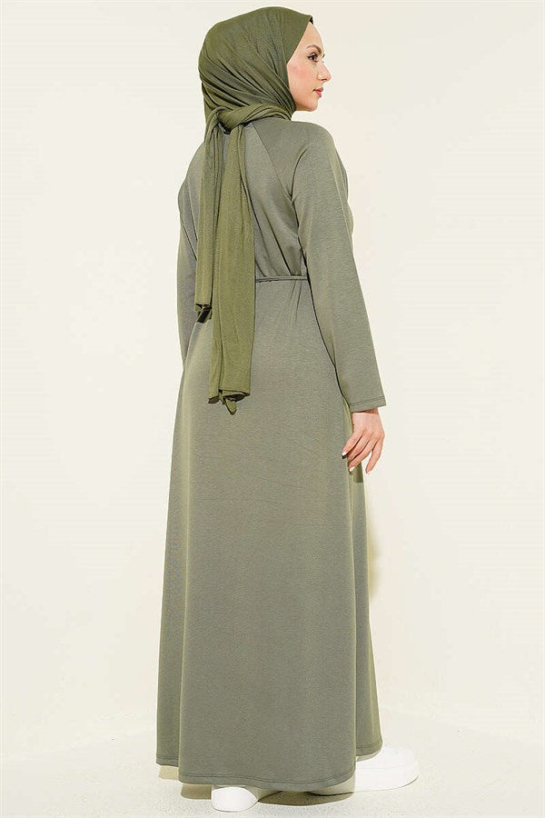 Loisha Dress with Embellished Sleeves and Drawstring Belt, Light Green
