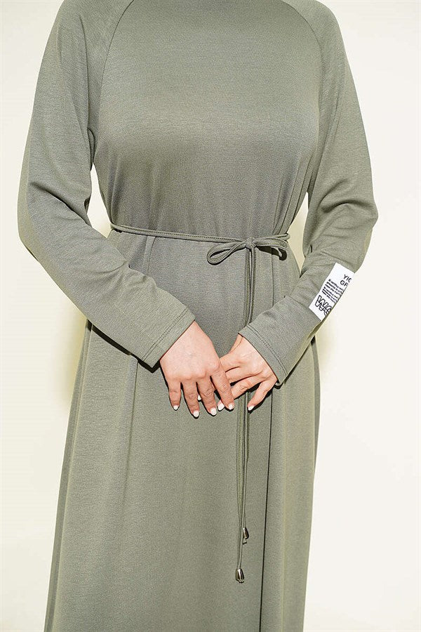 Loisha Dress with Embellished Sleeves and Drawstring Belt, Light Green