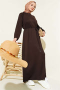 Loisha Dress with Embellished Sleeves and Rope Belt, Brown